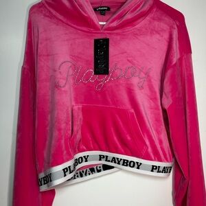 PlayBoy Velour Cropped hoodie Sweater Crew Neck